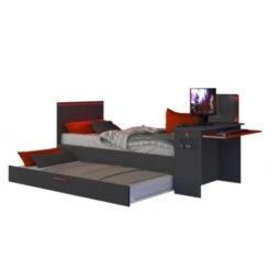 Letto Gamer Per Un Bambino Nero Grafite E Rosso Con Scrivania Nero E Rosso -Armonia Casa 88718965 3