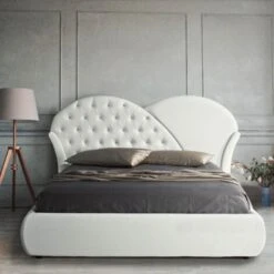 Letto Con Contenitore Marubi Bianco Bottoni Effetto Cristallo