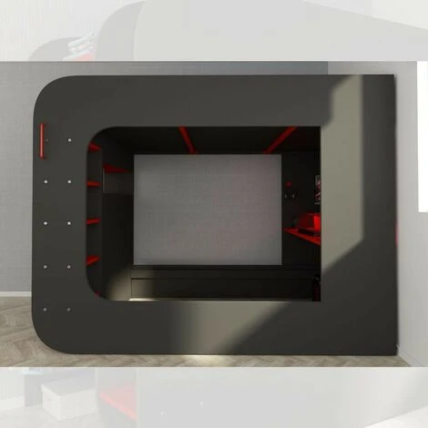 Letto A Soppalco Con Postazione Gamer Antracite Rosso 5000 4 Letto A Soppalco Con Postazione Gamer Antracite Rosso 5000 - immagine 4