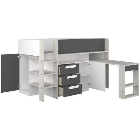 Letto A Soppalco Bianco Antracite Con Scrivania Estraibile 6020 3 Letto A Soppalco Bianco Antracite Con Scrivania Estraibile 6020 - immagine 3