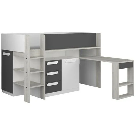 Letto A Soppalco Bianco Antracite Con Scrivania Estraibile 6020 4 Letto A Soppalco Bianco Antracite Con Scrivania Estraibile 6020 - immagine 4