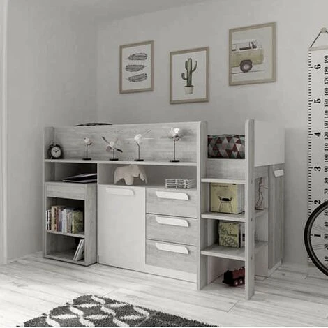 Letto A Soppalco Bianco Antracite Con Scrivania Estraibile 6020 5 Letto A Soppalco Bianco Antracite Con Scrivania Estraibile 6020 - immagine 5