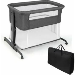 COSTWAY Culla 3 In 1, Culla Pieghevole Con Materasso, 5 Altezze Regolabili, Ruote Bloccabili, Blocchi Di Costruzione E Borsa Per Il Trasporto Per Un Sonno Sicuro, Culla Portatile Per Bambini