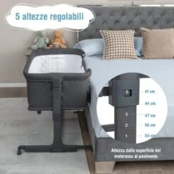COSTWAY Culla 3 In 1, Culla Pieghevole Con Materasso, 5 Altezze Regolabili, Ruote Bloccabili, Blocchi Di Costruzione E Borsa Per Il Trasporto Per Un Sonno Sicuro, Culla Portatile Per Bambini -Armonia Casa 88783133 3