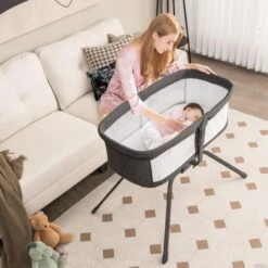 COSTWAY Culla Manuale A Dondolo Per Bambini, Culla Portatile Pieghevole Con Materasso E Borsa Per Il Trasporto, Dormeuse Da Letto Per Neonato -Armonia Casa 88783144 4