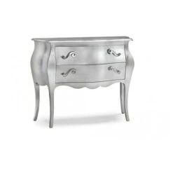 Mar.c.a. Design - Comò Bombato Con 2 Cassetti In Legno Di Pioppo Argento, Mobile Arte Povera Made In Italy - Misura 100x42x85h