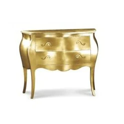 Mar.c.a. Design - Comò Bombato Con 2 Cassetti In Legno Di Pioppo Oro, Mobile Arte Povera Made In Italy - Misura 100x42x85h