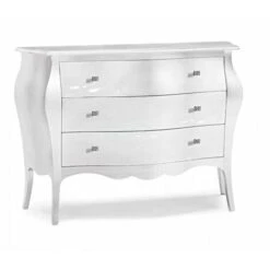 Mar.c.a. Design - Comò Bombato Con 3 Cassetti In Legno Di Pioppo Bianco Lucido, Mobile Arte Povera Made In Italy - Misura 100x42x85h