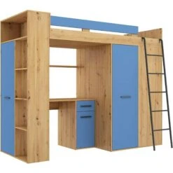 LETTO ARMADIO SCRIVANIA LIBRERIA BAMBINI VERANA P H190x120x236cm BLU ROVERE