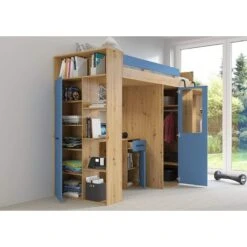 LETTO ARMADIO SCRIVANIA LIBRERIA BAMBINI VERANA P H190x120x236cm BLU ROVERE -Armonia Casa 89224217 3