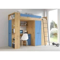 LETTO ARMADIO SCRIVANIA LIBRERIA BAMBINI VERANA P H190x120x236cm BLU ROVERE -Armonia Casa 89224217 4
