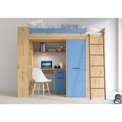 LETTO ARMADIO SCRIVANIA LIBRERIA BAMBINI VERANA P H190x120x236cm BLU ROVERE -Armonia Casa 89224217 5