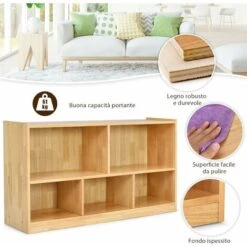 GOPLUS Libreria In Legno, Scaffale Multiuso Portaoggetti Per Giocattoli E Libri, Con 5 Cubi, Adatto Per Camera, Salotto, Stanza Dei Giochi E Scuola, 111,5 X 29,5 X 61 Cm -Armonia Casa 89371335 3