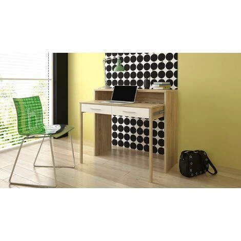 Skraut Home - Tavolo Allungabile Da Scrivania, Console Da Studio Per Ordinatore, 2 Cassetti , Finitura Rovere/bianco, Misure: 98,6x86,9x36-70 Cm Di Profondità 2 Skraut Home - Tavolo Allungabile Da Scrivania, Console Da Studio Per Ordinatore, 2 Cassetti , Finitura Rovere/bianco, Misure: 98,6x86,9x36-70 Cm Di Profondità - immagine 2