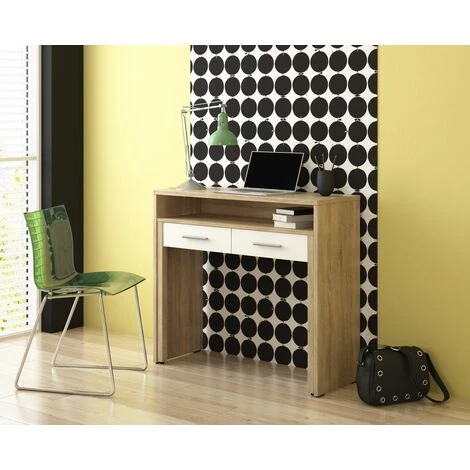 Skraut Home - Tavolo Allungabile Da Scrivania, Console Da Studio Per Ordinatore, 2 Cassetti , Finitura Rovere/bianco, Misure: 98,6x86,9x36-70 Cm Di Profondità 3 Skraut Home - Tavolo Allungabile Da Scrivania, Console Da Studio Per Ordinatore, 2 Cassetti , Finitura Rovere/bianco, Misure: 98,6x86,9x36-70 Cm Di Profondità - immagine 3