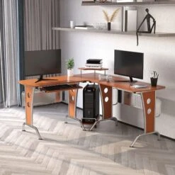 HomCom Scrivania Ad Angolo Per Computer Scrivania Da Ufficio PC In Legno Marrone -Armonia Casa 8962423 4