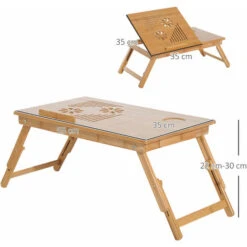 Homcom Tavolino Da Letto Per PC Portatile Con Sistema Di Raffreddamento In Bambù, 55x35x22-30cm -Armonia Casa 8962495 3
