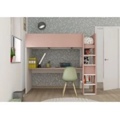 Letto A Soppalco Smith Per Un Bambino Rosa Antico E Bianco Opaco Con Scrivania Rosa Antico E Bianco