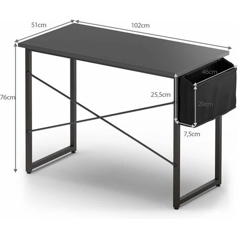 COSTWAY Scrivania Per Computer Con Telaio In Metallo, Borsa Portaoggetti Laterale E Cuscinetti Antiscivolo, Scrivainia Moderna E Salvaspazio Per Ufficio E Casa (102 X 51 X 76 Cm, Nero) 5 COSTWAY Scrivania Per Computer Con Telaio In Metallo, Borsa Portaoggetti Laterale E Cuscinetti Antiscivolo, Scrivainia Moderna E Salvaspazio Per Ufficio E Casa (102 X 51 X 76 Cm, Nero) - immagine 5