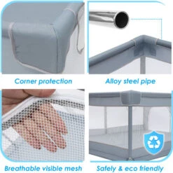 Box Per Bambini Extra Large Per Attività All'aperto E Al Coperto Cortile Per Bambini Con Porta Grigio 180 X 200 X 66 Cm -Armonia Casa 90563731 4