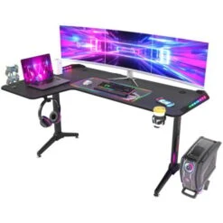 Scrivania Gaming PC 160cm Angolare Grande Scrivania Gamer Angolo Salvaspazio Tavolo Gaming Con LED RGB Per Studio Stanza Forma L