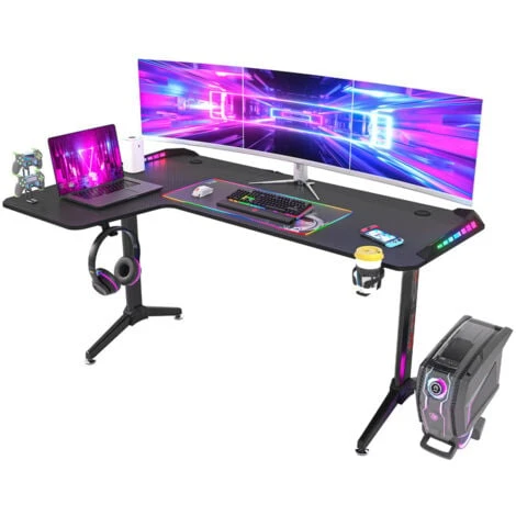 Scrivania Gaming PC 160cm Angolare Grande Scrivania Gamer Angolo Salvaspazio Tavolo Gaming Con LED RGB Per Studio Stanza Forma L 1 Scrivania Gaming PC 160cm Angolare Grande Scrivania Gamer Angolo Salvaspazio Tavolo Gaming Con LED RGB Per Studio Stanza Forma L
