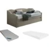 Letto Divano A Scomparsa 2 X 90 X 190 Cm Velluto Beige + Materasso - LENVIA
