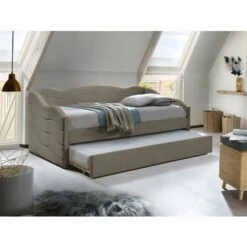 Letto Divano A Scomparsa 2 X 90 X 190 Cm Velluto Beige + Materasso - LENVIA -Armonia Casa 90888990 3