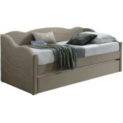 Letto Divano A Scomparsa 2 X 90 X 190 Cm Velluto Beige + Materasso - LENVIA -Armonia Casa 90888990 4