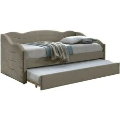 Letto Divano A Scomparsa 2 X 90 X 190 Cm Velluto Beige + Materasso - LENVIA -Armonia Casa 90888990 5
