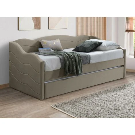 Letto Divano A Scomparsa 2 X 90 X 190 Cm Velluto Beige - LENVIA 2 Letto Divano A Scomparsa 2 X 90 X 190 Cm Velluto Beige - LENVIA - immagine 2