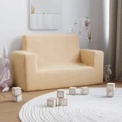 Divano Per Bambini A 2 Posti - Divano Relax Sofa Crema In Morbido Peluche BV556966 - BonneVie