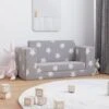 Divano Per Bambini 2 Posti - Divano Relax Sofa Grigio Chiaro Stelle Morbido Peluche BV109928 - BonneVie