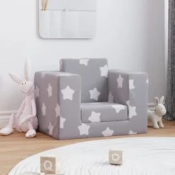 Divano Per Bambini - Divano Relax Sofa Grigio Chiaro Con Stelle In Morbido Peluche BV998119 - BonneVie