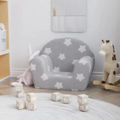 Divano Per Bambini - Divano Relax Sofa Grigio Chiaro Con Stelle In Morbido Peluche BV500118 - BonneVie