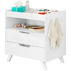 Nova Elegante E Moderno Fasciatoio Bianco Con Scomparto 2 Cassetti E 3 Ganci