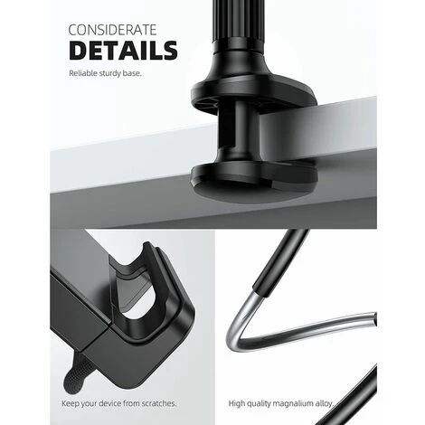 Supporto Per Tablet A Collo D'oca Per Letto - Morsetto Per Braccio Flessibile Per Tablet Compatibile Con Letto - Nero. 5 Supporto Per Tablet A Collo D'oca Per Letto - Morsetto Per Braccio Flessibile Per Tablet Compatibile Con Letto - Nero. - immagine 5