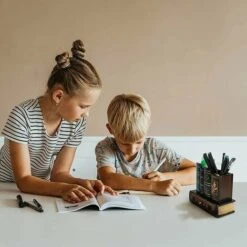 Portapenne In Legno, Portapenne In Legno Vintage, Portapenne Multifunzionale, Organizer Da Scrivania A Forma Di Libro In Legno, Portapenne Per Trucco Con Cassetto, Adatto Per Casa, Ufficio -Armonia Casa 92045246 4