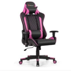 COSTWAY Sedia Da Gioco Ergonomica, Sedia Da Gaming Con Schienale Alto E Supporto Lombare, Girevole A 360°, Schienale E Bracciolo Regolabili, Per Ufficio, Sala Giochi (rosa)