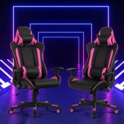 COSTWAY Sedia Da Gioco Ergonomica, Sedia Da Gaming Con Schienale Alto E Supporto Lombare, Girevole A 360°, Schienale E Bracciolo Regolabili, Per Ufficio, Sala Giochi (rosa) 7 COSTWAY Sedia Da Gioco Ergonomica, Sedia Da Gaming Con Schienale Alto E Supporto Lombare, Girevole A 360°, Schienale E Bracciolo Regolabili, Per Ufficio, Sala Giochi (rosa) -Armonia Casa 92059585 3