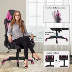 COSTWAY Sedia Da Gioco Ergonomica, Sedia Da Gaming Con Schienale Alto E Supporto Lombare, Girevole A 360°, Schienale E Bracciolo Regolabili, Per Ufficio, Sala Giochi (rosa) 8 COSTWAY Sedia Da Gioco Ergonomica, Sedia Da Gaming Con Schienale Alto E Supporto Lombare, Girevole A 360°, Schienale E Bracciolo Regolabili, Per Ufficio, Sala Giochi (rosa) -Armonia Casa 92059585 4