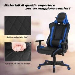 COSTWAY Sedia Da Gioco Ergonomica, Sedia Da Gaming Con Schienale Alto E Supporto Lombare, Girevole A 360°, Schienale E Bracciolo Regolabili, Per Ufficio, Sala Giochi (blu) -Armonia Casa 92059599 4