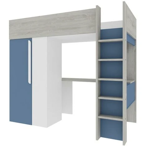 Letto A Soppalco 90 X 200 Cm Con Armadio E Scrivania Blu E Bianco + Materasso - NICOLAS 5 Letto A Soppalco 90 X 200 Cm Con Armadio E Scrivania Blu E Bianco + Materasso - NICOLAS - immagine 5