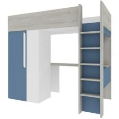 Letto A Soppalco 90 X 200 Cm Con Armadio E Scrivania Blu E Bianco - NICOLAS -Armonia Casa 92376638 4