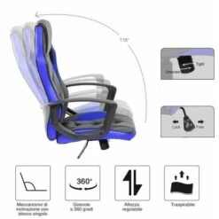 Sedia Poltrona Gaming Scrivana Ufficio Casa Regolabile Girevole Direzionale Blu -Armonia Casa 93984214 4