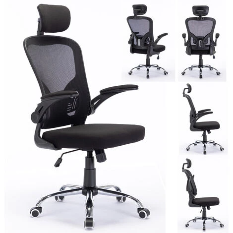 Sedia Da Ufficio Ergonomica Con Schienale Alto E Poggiatesta Braccioli 3D Nero 1 Sedia Da Ufficio Ergonomica Con Schienale Alto E Poggiatesta Braccioli 3D Nero