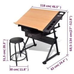 Tavolo Inclinabile Con Due Cassetti Tavolo Da Disegno Con Sgabello VidaXL -Armonia Casa 946954 3