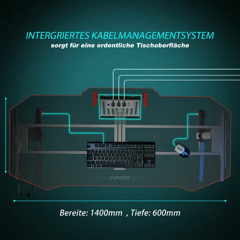 SONNI Gaming Table Tavolo Da Computer Ergonomico, Con Tappetino Per Mouse, 2 Ganci, Porta Bevande E Porta Cuffie, Carbon Optics Black 140cm 4 SONNI Gaming Table Tavolo Da Computer Ergonomico, Con Tappetino Per Mouse, 2 Ganci, Porta Bevande E Porta Cuffie, Carbon Optics Black 140cm - immagine 4