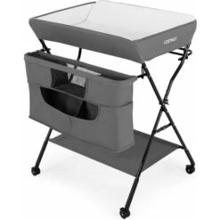 DREAMADE Fasciatoio Pieghevole Per Neonati, Fasciatoio Portatile Per Neonati Con Ampio Cesto Portaoggetti, Supporto Mobile Per Neonati Con 4 Altezze Regolabili E 4 Ruote Bloccabili (Grigio)