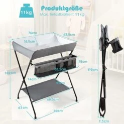DREAMADE Fasciatoio Pieghevole, Fasciatoio Regolabile In Altezza, Combinazione Fasciatoio Da Bagno Con Ripiano, Combinazione Fasciatoio Per Bambini Dalla Nascita Fino A 11KG (Grigio) -Armonia Casa 95180174 5